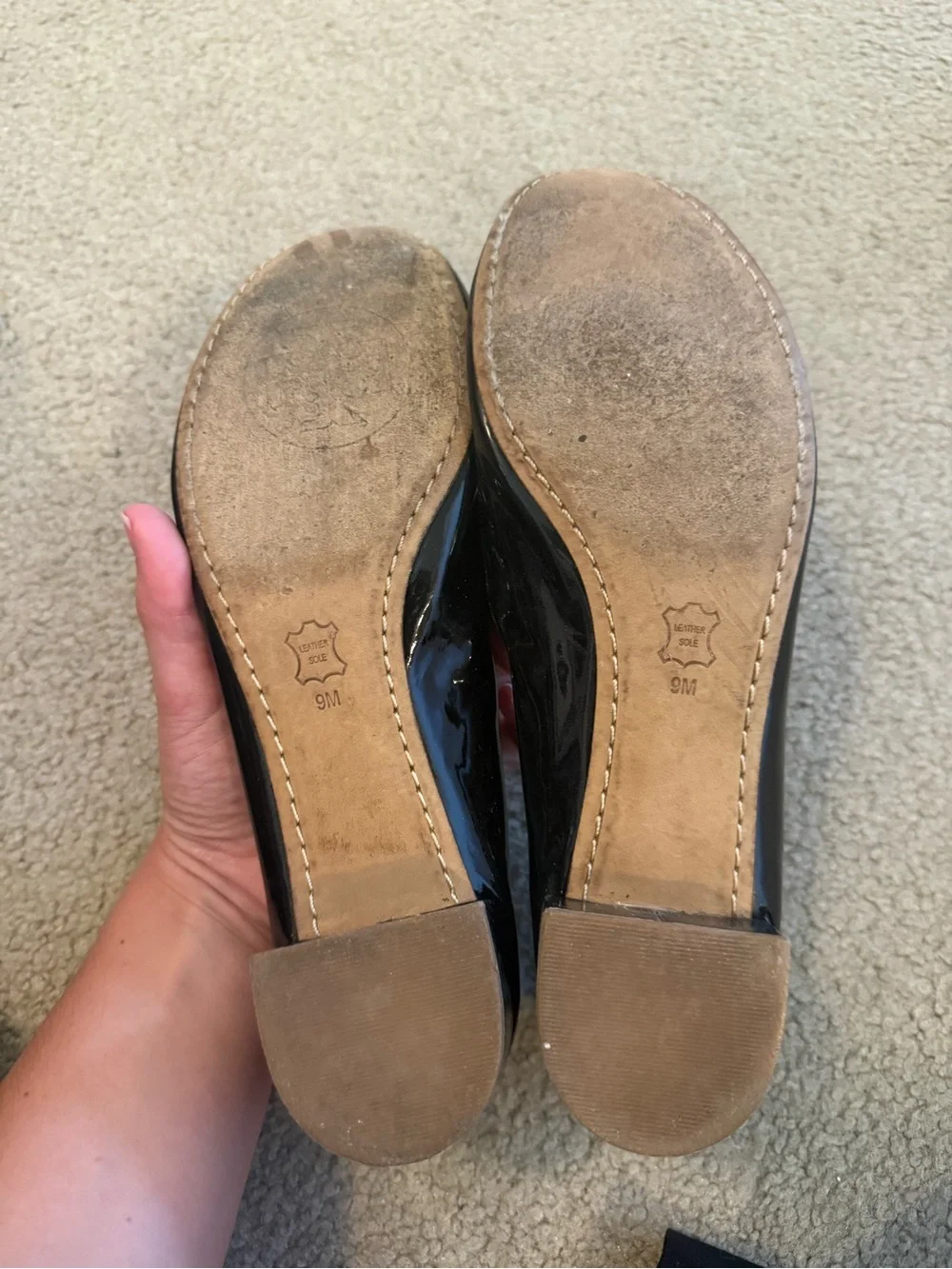 Tory Burch Black Patent Leather Round-Toe heels with bow and Gold Logo